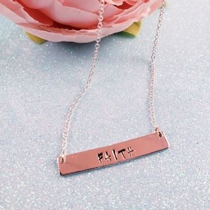 Faith bar necklace, silver plated bar, 18" chain